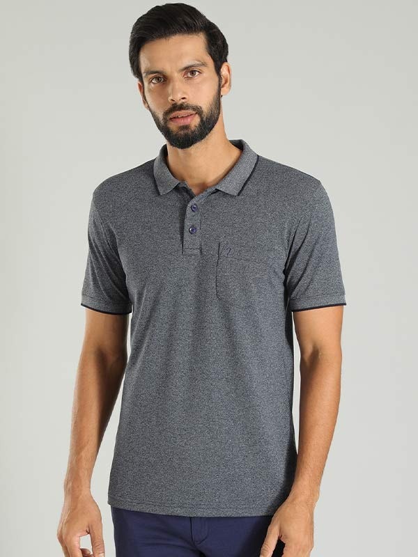 Indian Terrain Men's Half Sleeve Regular Fit Navy Polo T-Shirt